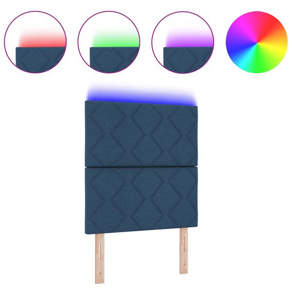 vidaXL Huvudgavel med LED -remsljus med huvudgavel Blå 80 cm tyg