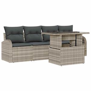 vidaXL Tr&auml;dg&aring;rdsoffset med kudde med kudde 5 pcs Ljusgr&aring; Poly Rattan