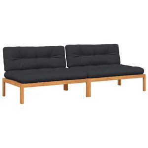 vidaXL Pallsoffor mittensektion 2 st med dynor massivt akaciatr&auml;