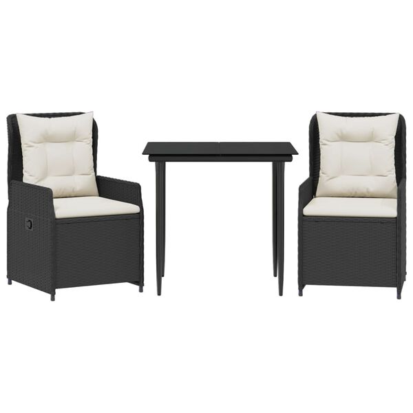 vidaXL Matgrupp f&ouml;r tr&auml;dg&aring;rden med dynor 3 delar svart konstrotting