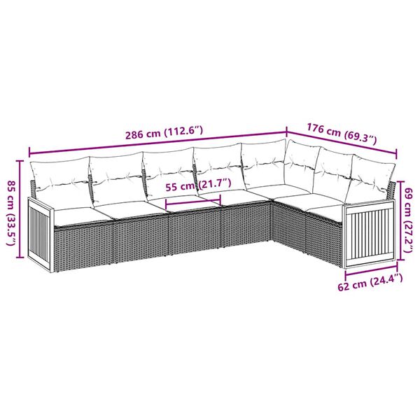 vidaXL Matgrupp f&ouml;r tr&auml;dg&aring;rden med dynor 7 delar beige konstrotting