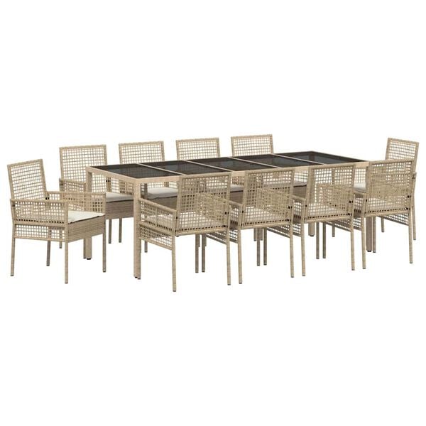 vidaXL Tr&auml;dg&aring;rdsm&ouml;belset 11 pcs Beige konstrotting