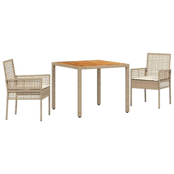 vidaXL Tr&auml;dg&aring;rdsm&ouml;belset 3 pcs Beige konstrotting