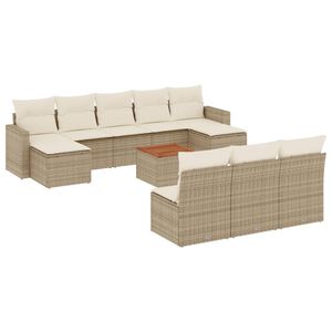 vidaXL Loungegrupp f&ouml;r tr&auml;dg&aring;rden m. dynor 11 delar beige konstrotting