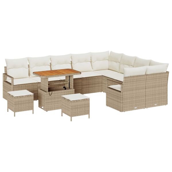 vidaXL Trädgårdsoffset med kudde 12 pcs Beige Poly rattan