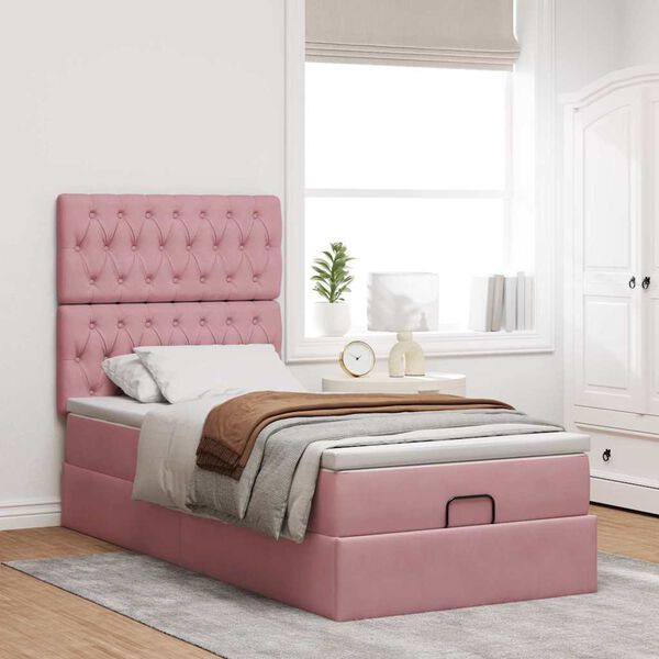 vidaXL Ottoman sängram med madrasser rosa 100x200 cm sammet
