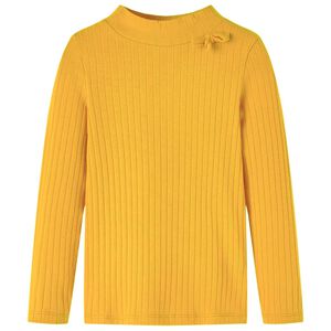 T-shirt med l&aring;nga &auml;rmar f&ouml;r barn ribbstickad m&ouml;rk ockra 92
