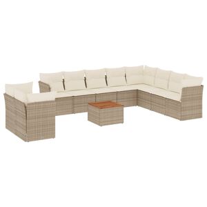 vidaXL Loungegrupp f&ouml;r tr&auml;dg&aring;rden m. dynor 11 delar beige konstrotting
