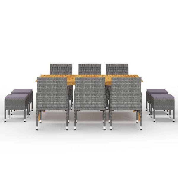 vidaXL Matgrupp för trädgården 11 delar grå