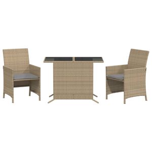 vidaXL Bistrogrupp med dynor 3 delar mixbeige konstrotting