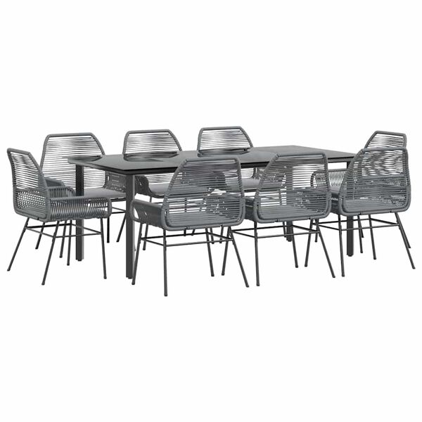 vidaXL Matgrupp f&ouml;r tr&auml;dg&aring;rden med dynor 9 delar gr&aring; polyrotting glas