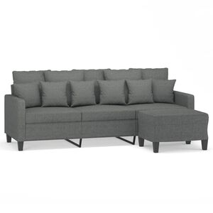 vidaXL 3-sitssoffa med fotpall M&ouml;rkgr&aring; 180 cm tyg
