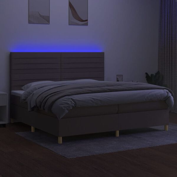 vidaXL Rams&auml;ng med madrass & LED taupe 200x200 cm tyg