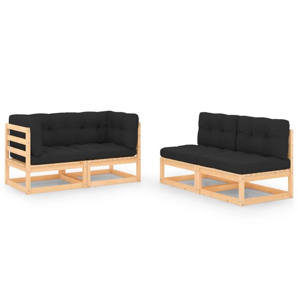 vidaXL Loungegrupp f&ouml;r tr&auml;dg&aring;rden med dynor 4 delar massiv furu