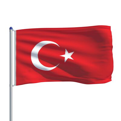 vidaXL Turkiets flagga och flaggstång i aluminium 6 m