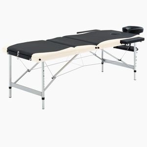 vidaXL Hopf&auml;llbar massageb&auml;nk 3 sektioner aluminium svart och beige