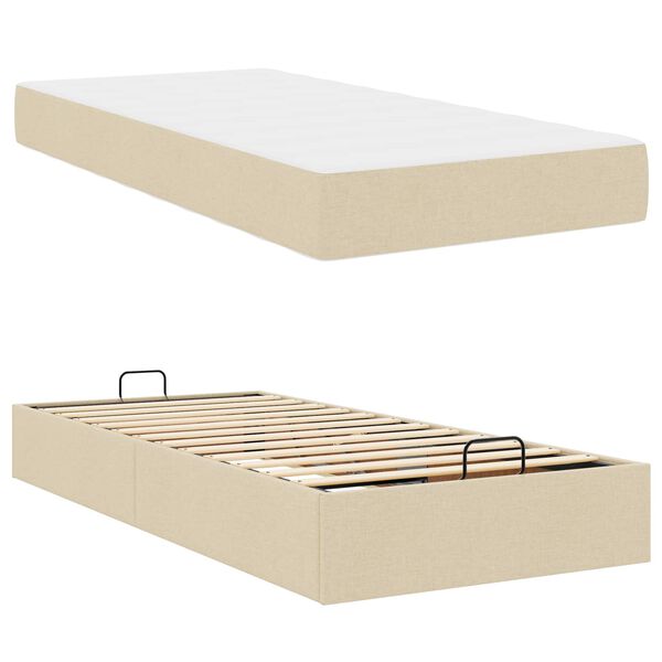 vidaXL S&auml;ngram med madrass med madrass 2 pcs Kr&auml;m tyg