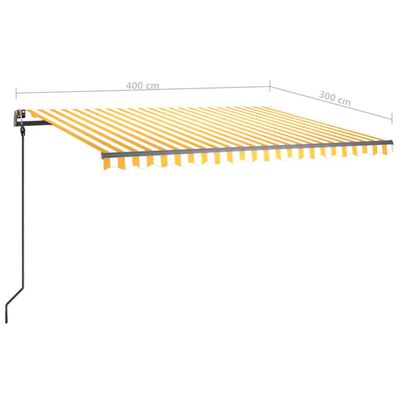 vidaXL Markis med LED manuellt infällbar 4x3 m gul och vit