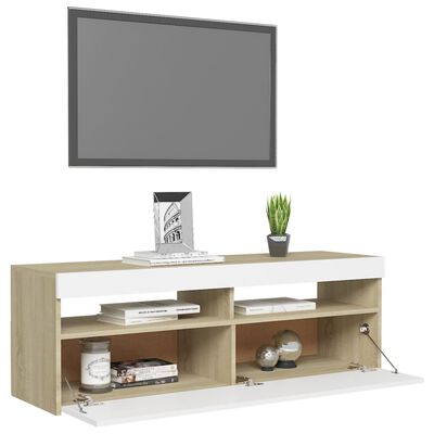 vidaXL TV-bänk med LED-belysning vit och sonoma-ek 120x35x40 cm