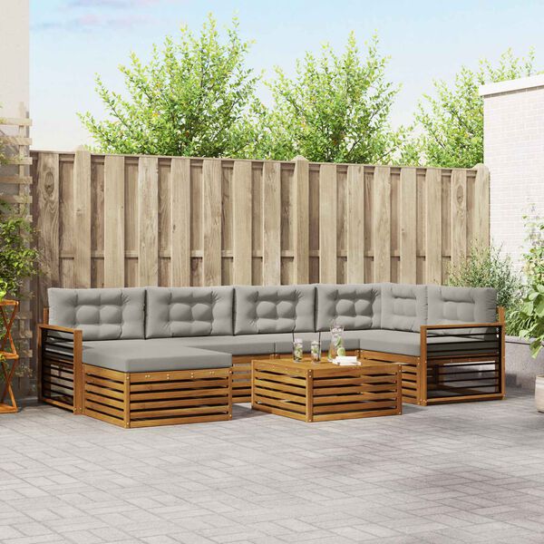 vidaXL Utomhussoffset med kudde 7 pcs Naturlig och Ljus Gr&aring;