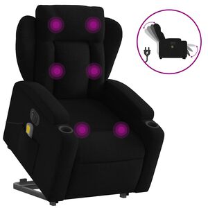 vidaXL Elektrisk massagef&aring;t&ouml;lj med uppresningshj&auml;lp svart tyg