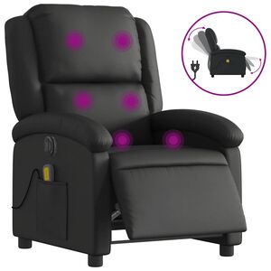 vidaXL Elektrisk massagef&aring;t&ouml;lj svart &auml;kta l&auml;der