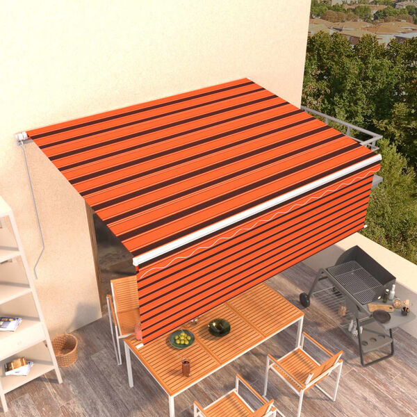 vidaXL Manuell markis med rullgardin 4,5x3m orange/brun