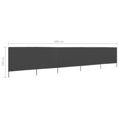 vidaXL Vindskydd 5 paneler tyg 600x160 cm antracit
