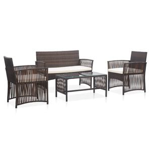 vidaXL Loungegrupp f&ouml;r tr&auml;dg&aring;rden med dynor 4 delar konstrotting brun
