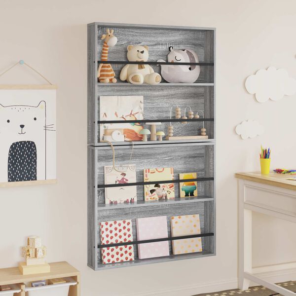 vidaXL Tidningshylla 2 pcs Gr&aring; Sonoma 80 x 12 x 70 cm Konstruerat tr&auml;