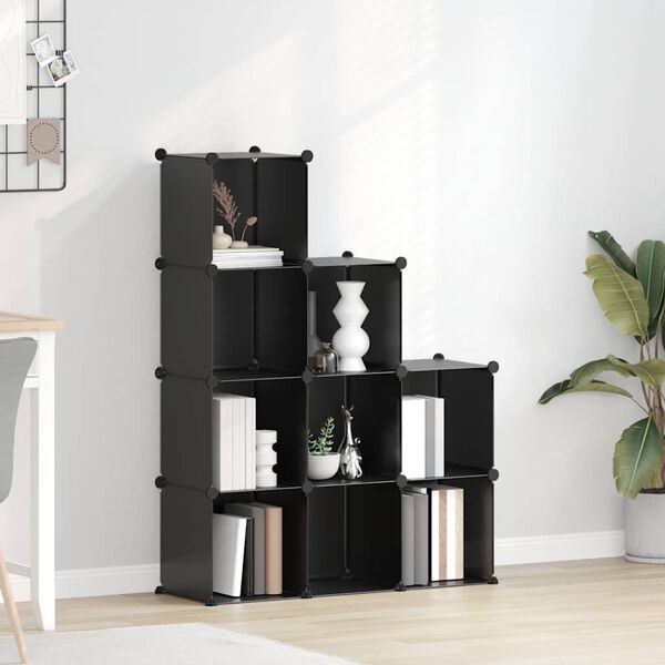 vidaXL F&ouml;rvaringskuber stapelbara 9 kuber svart PP