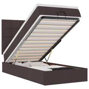 vidaXL Ottomansk s&auml;ng med madrass och LED-lampor m&ouml;rkbrun 90x200cm tyg