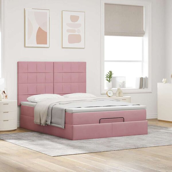 vidaXL Ottoman s&auml;ngram med madrasser rosa 140x200 cm sammet