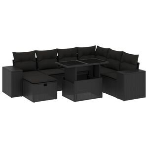 vidaXL Loungegrupp f&ouml;r tr&auml;dg&aring;rden med dynor 8 delar svart konstrotting