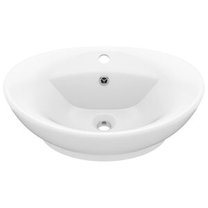 vidaXL Ovalt handfat med br&auml;ddavlopp matt vit 58,5x39 cm keramik