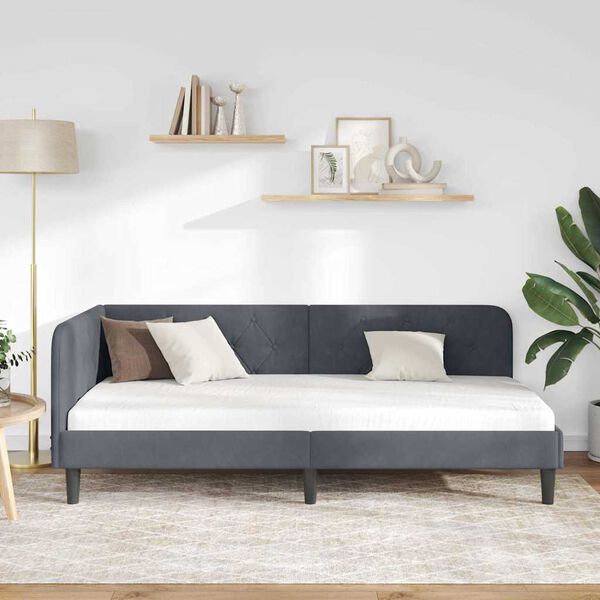 vidaXL H&ouml;rn S&auml;ngram med huvudgavel M&ouml;rkgr&aring; 90 x 190 cm Sammet