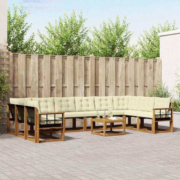 vidaXL Utomhussoffset med kudde 11 pcs Naturlig och Gr&auml;dde