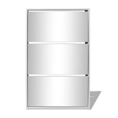 vidaXL Skoskåp med 3 lådor och spegel vit 63x17x102,5 cm