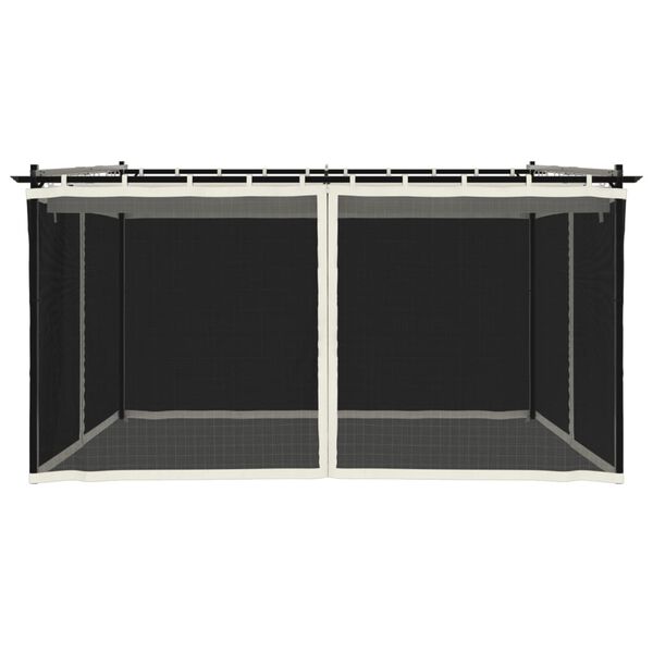 vidaXL Paviljong med nätväggar gräddvit 4x3 m stål