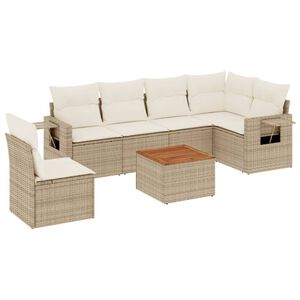 vidaXL Matgrupp f&ouml;r tr&auml;dg&aring;rden med dynor 7 delar beige konstrotting