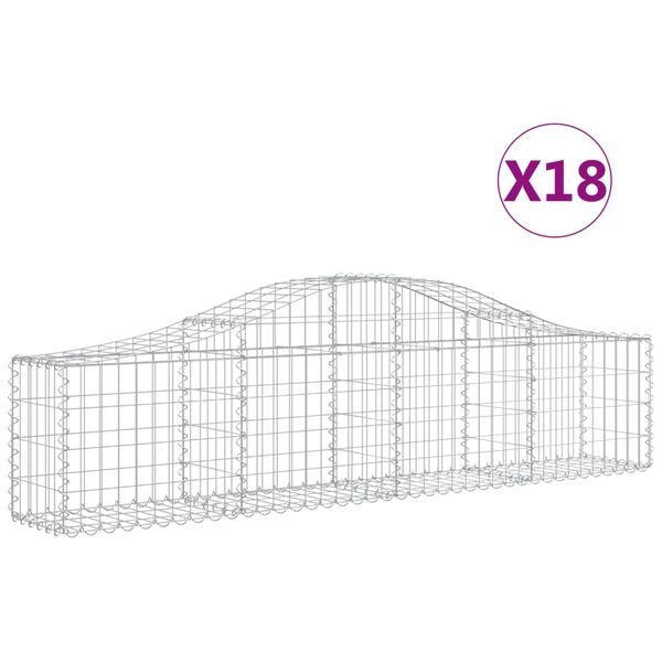vidaXL Gabion bågformad 18 st 200x30x40/60 cm galvaniserat järn