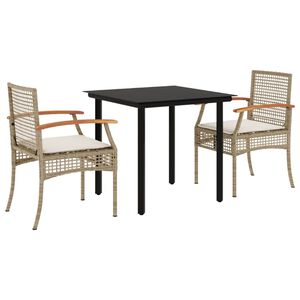 vidaXL Matgrupp f&ouml;r tr&auml;dg&aring;rden 3 delar med dynor beige konstrotting