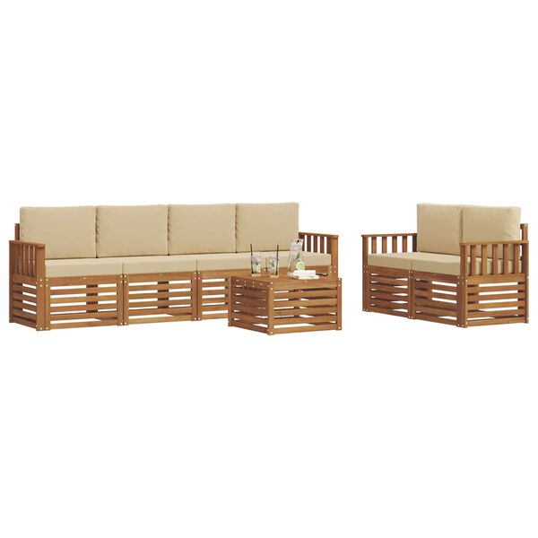 vidaXL Soffgrupper 7 pcs Naturlig och Beige Massivt Akaciatr&auml;