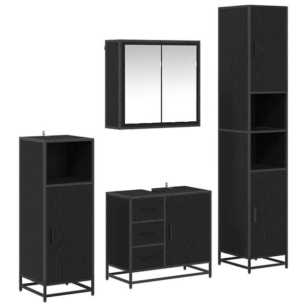 vidaXL Badrumsm&ouml;belset med l&aring;da 4 pcs Svart Ek Konstruerat tr&auml;