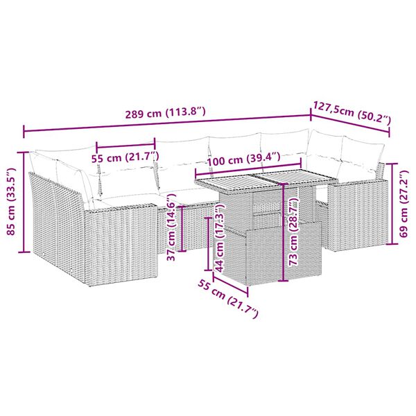 vidaXL Matgrupp f&ouml;r tr&auml;dg&aring;rden med dynor 8 delar beige konstrotting