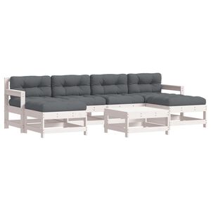 vidaXL Loungegrupp f&ouml;r tr&auml;dg&aring;rden med dynor 7 delar vit massivt tr&auml;