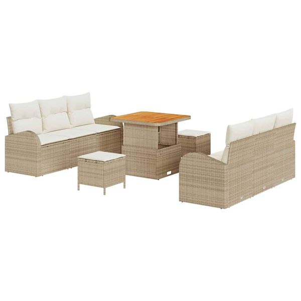 vidaXL Trädgårdsoffset med kudde 9 pcs Beige Poly rattan