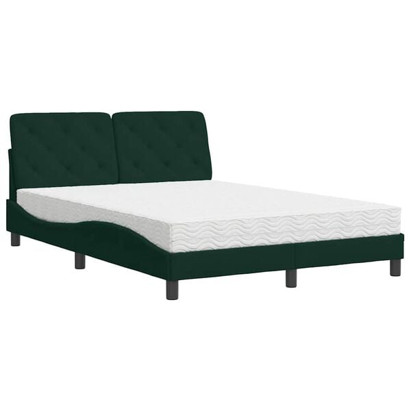 vidaXL Bed with Mattress Dark Green 140x190 cm Velvet