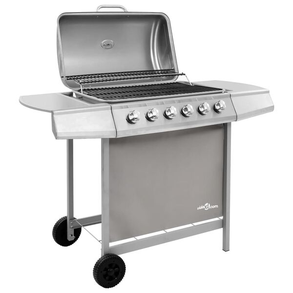 vidaXL Gasolgrill med 6 brännare silver