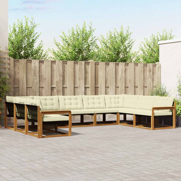 vidaXL Utomhussoffset med kudde 9 pcs Naturlig och Gr&auml;dde